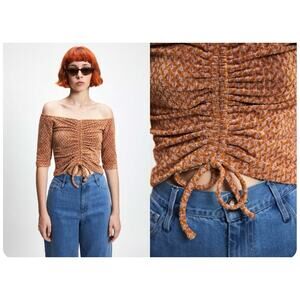 $135 RITA ROW Fitted Moon Top XS Burnt Orange Velvet Knit Off Shoulder Boho